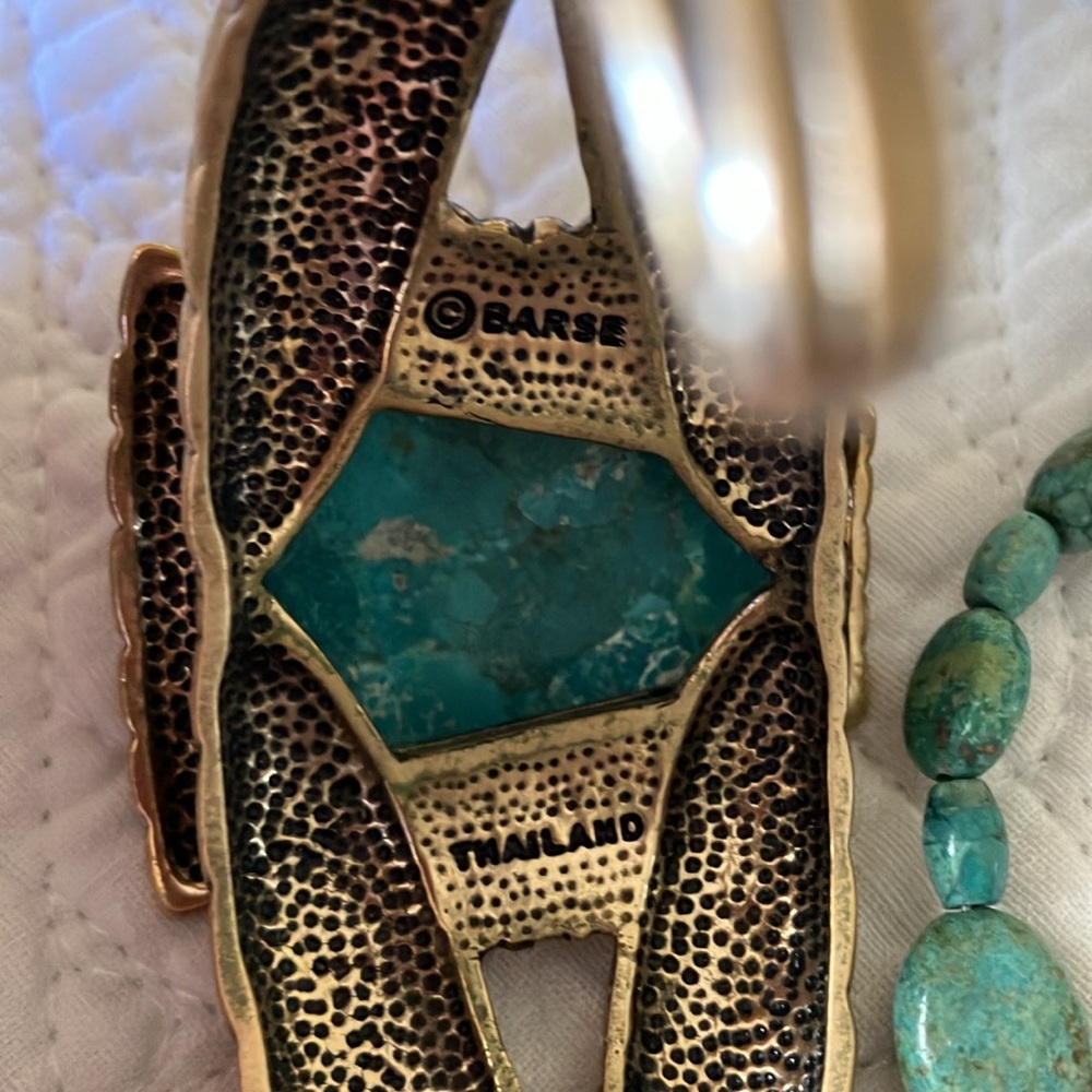 Barse Brass Turquoise necklace, bracelet and earrings.